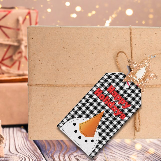 Funny Bold Snowman Happy Holidays Rustikales Land Geschenkanhänger (Von Creator hochgeladen)