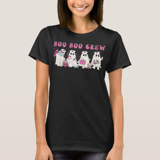 Funny Boo Crew Nurse Ghost Halloween Retro T-Shirt