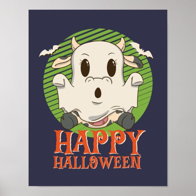 Funny Boo Ghost Baby Cow Moo Happy Halloween Poster (Vorne)