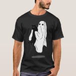 Funny Boo Ghost Holding Black Cat Halloween Spooky T-Shirt<br><div class="desc">Funny Boo Ghost Holding Black Cat Halloween Spooky Kostüm</div>
