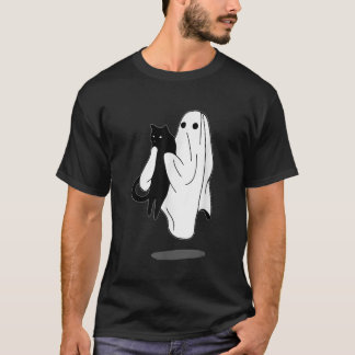 Funny Boo Ghost Holding Black Cat Halloween Spooky T-Shirt