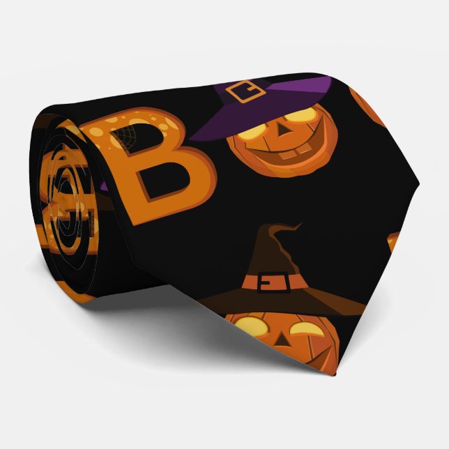 Funny Boo Halloween Pumpkin Illustration Krawatte (Gerollt)