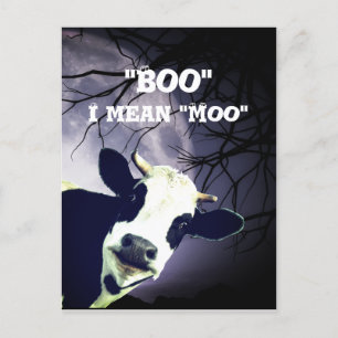 Funny Boo I gemein Moo Cow Moon Halloween Card Postkarte