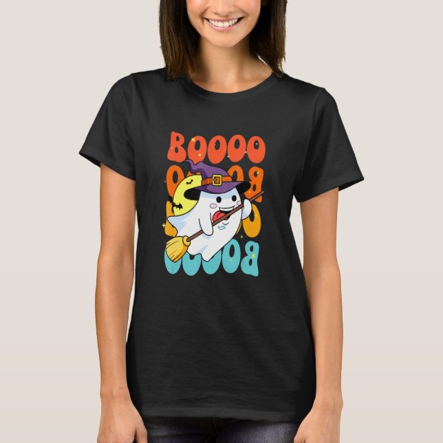 Funny Boo mit Geist und Pumpkins für Halloween Co T-Shirt (Vorderseite)