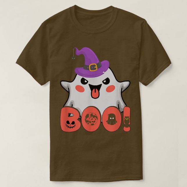 Funny Boo mit Ghost Witz Hut für Mädchen Junge Kin T-Shirt (Design vorne)