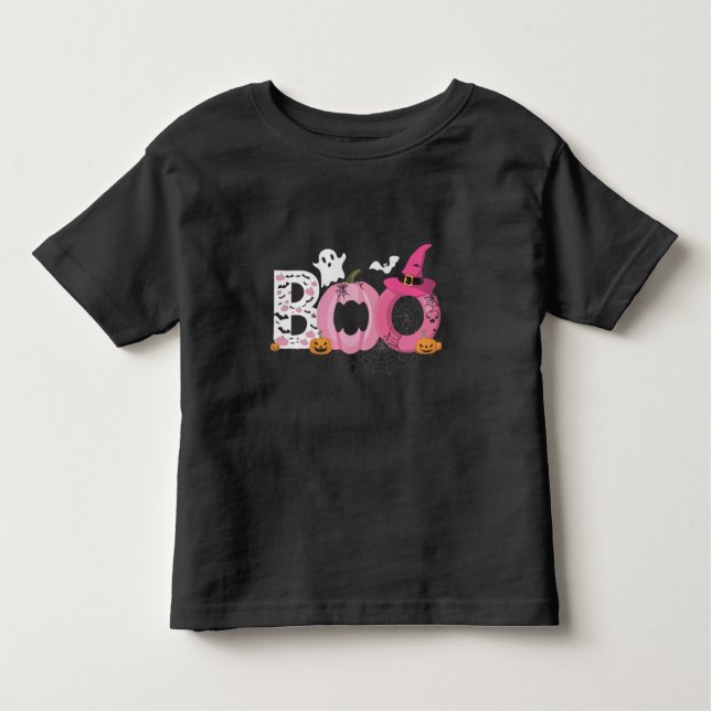 Funny BOO Pumpkin mit rosa Fledermäuse und Pumpkin Kleinkind T-shirt (Vorderseite)