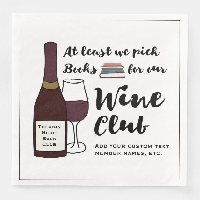 Funny Book Club | Drink Wine Club Girls Night Out Serviette (Vorderseite)