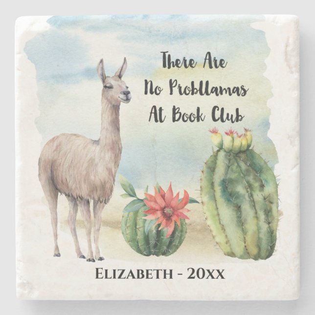 Funny Book Club Llama Cactus Steinuntersetzer (Vorderseite)