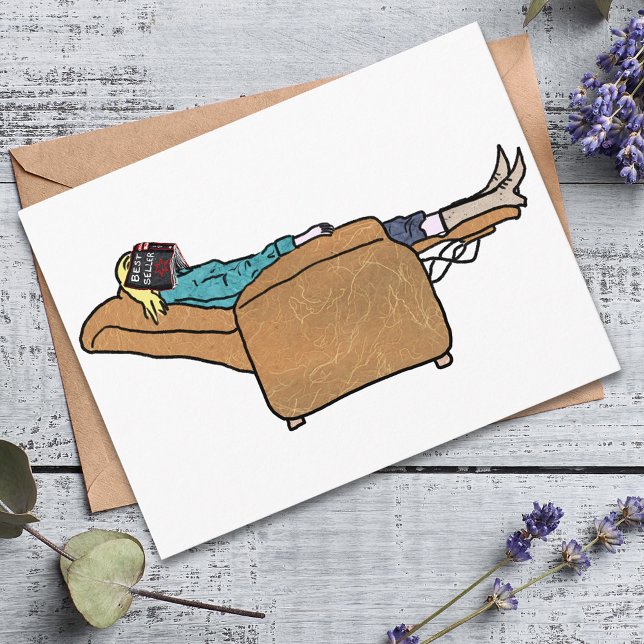Funny Book Lover Chilling Collage Art Postkarte (Funny woman asleep chilling with a book collage art greetings postcard )