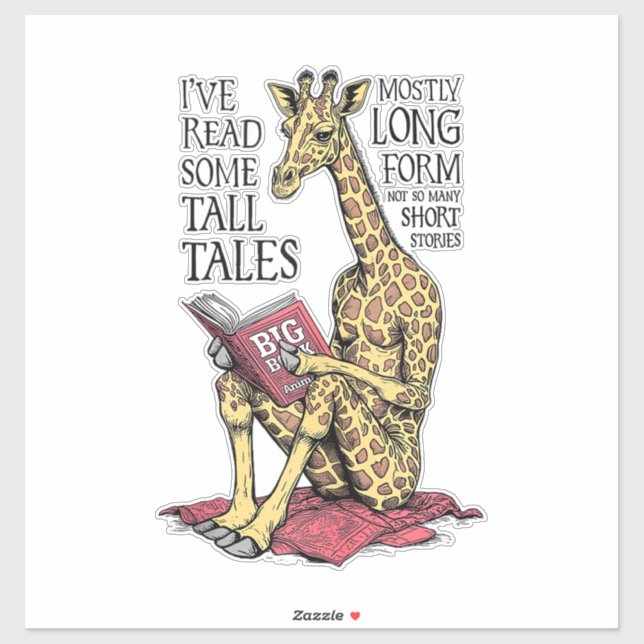 Funny Book Lover Giraffe Long Form Tall Tales Lese Aufkleber (Blatt)