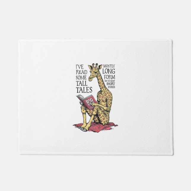 Funny Book Lover Giraffe Long Form Tall Tales Lese Fußmatte (Vorderseite)