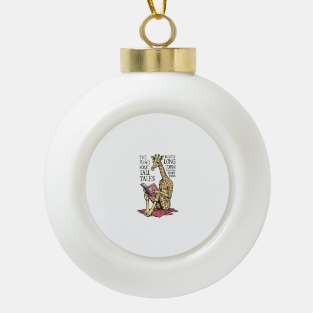 Funny Book Lover Giraffe Long Form Tall Tales Lese Keramik Kugel-Ornament (Vorderseite)