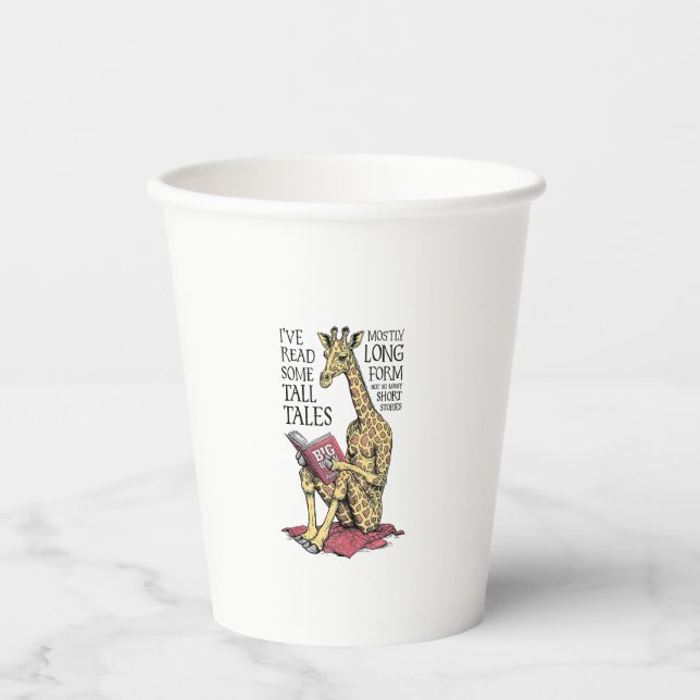 Funny Book Lover Giraffe Long Form Tall Tales Lese Pappbecher (Vorderseite)