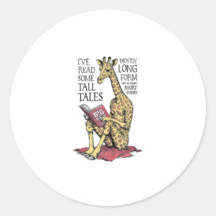 Funny Book Lover Giraffe Long Form Tall Tales Lese Runder Aufkleber