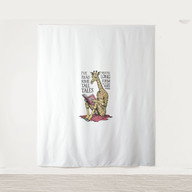 Funny Book Lover Giraffe Long Form Tall Tales Lese Wandteppich (Vorderseite)