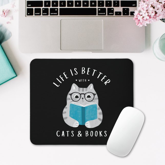 Funny Book Lover Reading Cat Mousepad (Von Creator hochgeladen)
