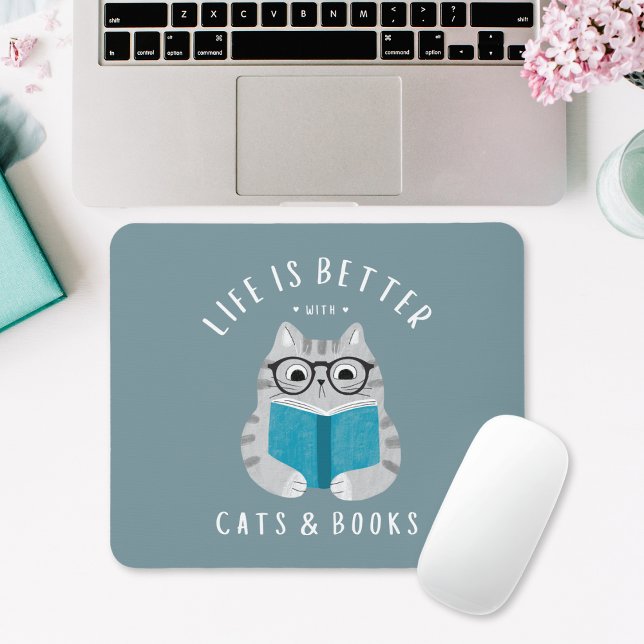Funny Book Lover Reading Cat Mousepad (Von Creator hochgeladen)
