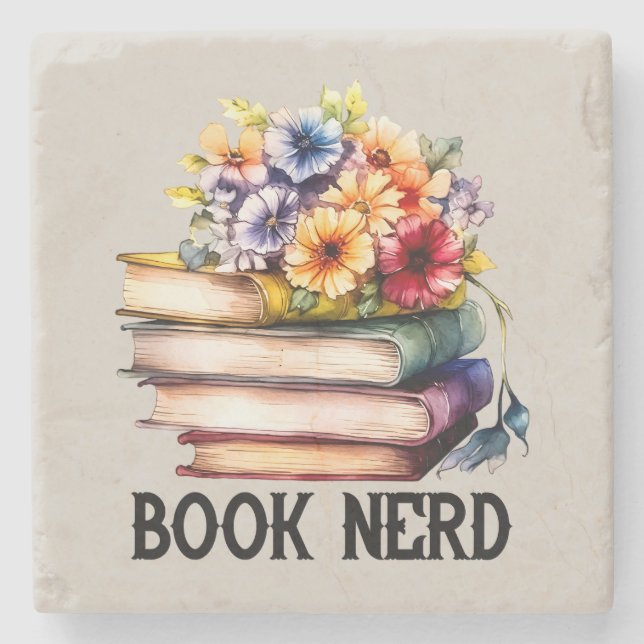 Funny book Nerd word art Steinuntersetzer (Vorderseite)