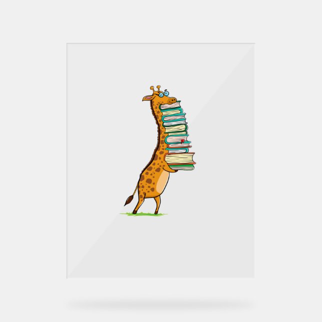 Funny Book Reading Giraffe I Liebe My Library Acrylschild (Vorderseite)