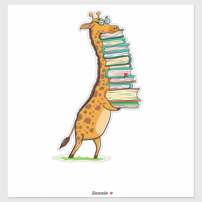 Funny Book Reading Giraffe I Liebe My Library Aufkleber (Blatt)