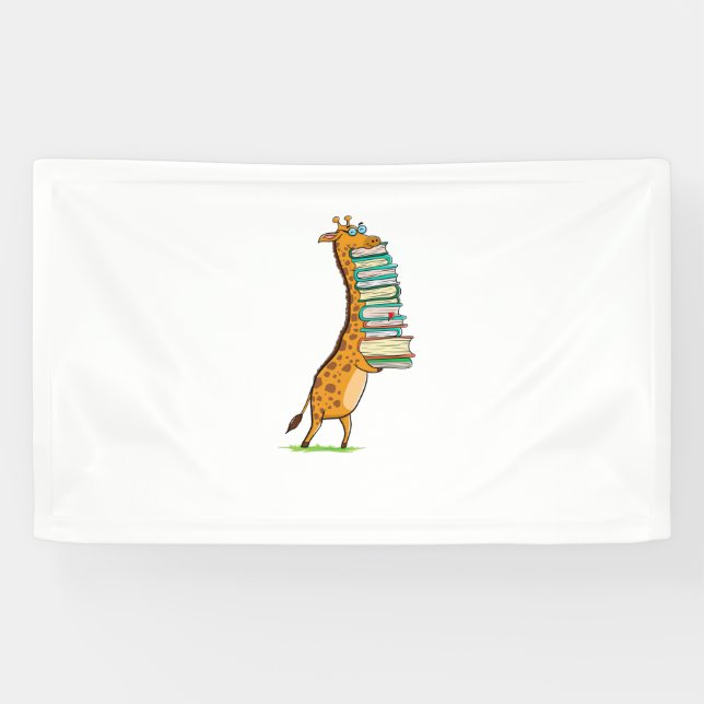 Funny Book Reading Giraffe I Liebe My Library Banner (Horizontal)