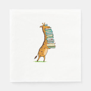 Funny Book Reading Giraffe I Liebe My Library Serviette
