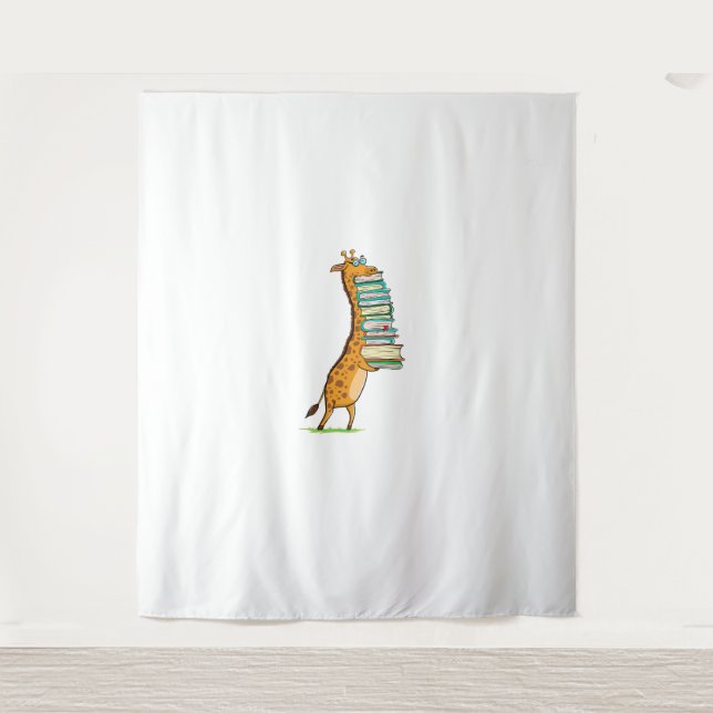 Funny Book Reading Giraffe I Liebe My Library Wandteppich (Vorderseite)
