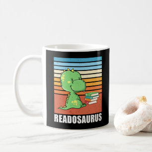 Funny Book Readosaurus Dinosaur Reading Dino Retro Kaffeetasse