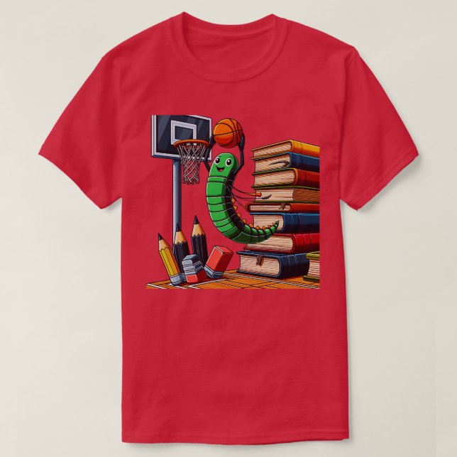Funny Bookworm Basketball Grafik für Leser und T-Shirt (Design vorne)