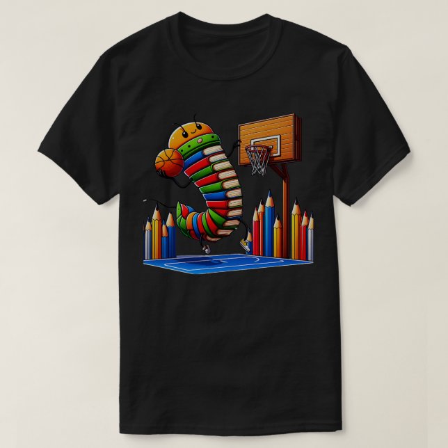 Funny Bookworm Basketball Grafik für Leser und T-Shirt (Design vorne)