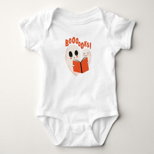 Funny Bookworm Ghost Halloween Baby Strampler (Vorderseite)