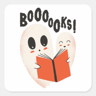 Funny Bookworm Ghost Halloween Costume Boooooks Quadratischer Aufkleber