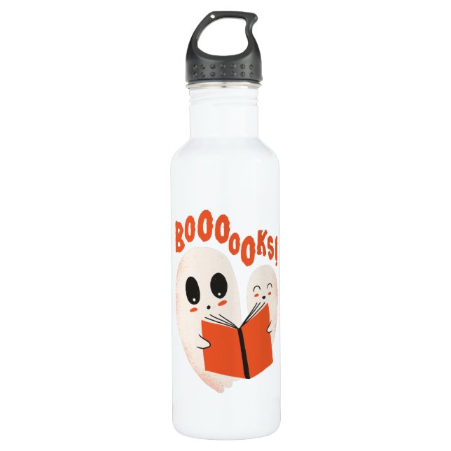 Funny Bookworm Ghost Halloween Edelstahlflasche (Vorderseite)