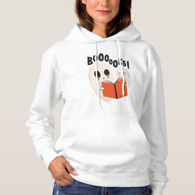 Funny Bookworm Ghost Halloween Hoodie (Vorderseite)