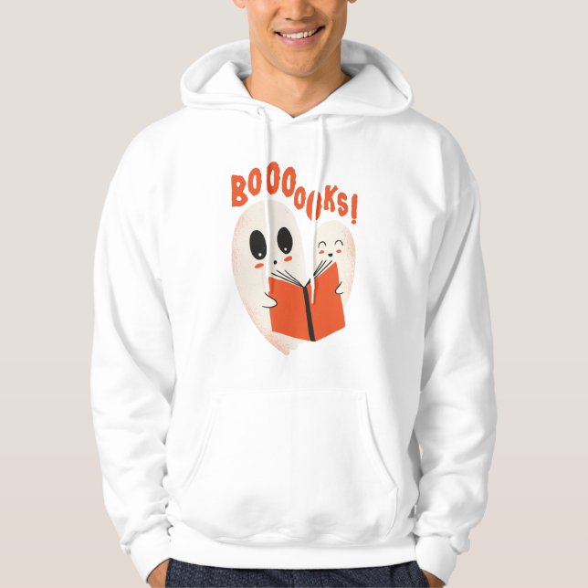 Funny Bookworm Ghost Halloween Hoodie (Vorderseite)