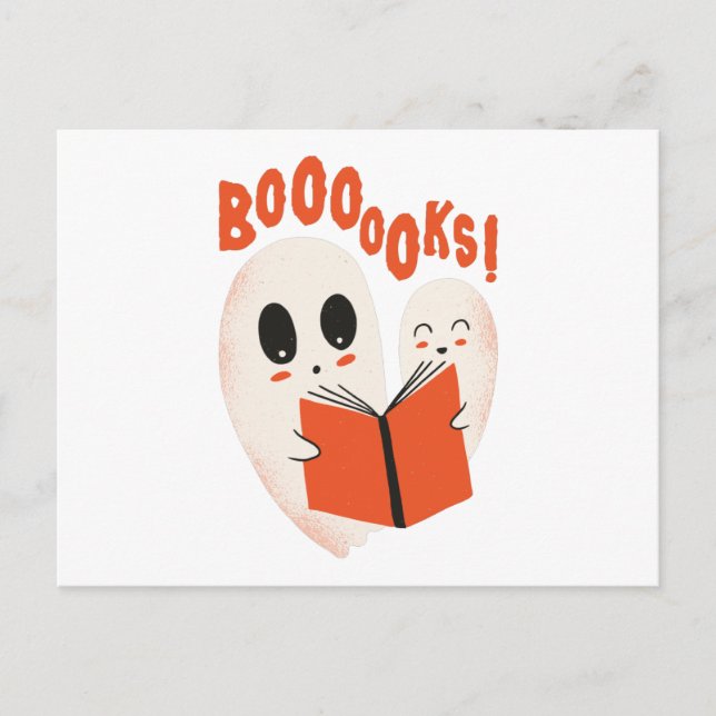 Funny Bookworm Ghost Halloween Postkarte (Vorderseite)