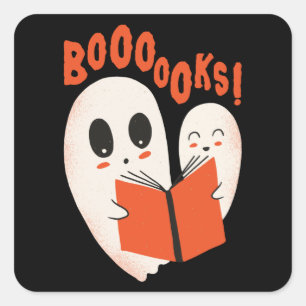 Funny Bookworm Ghost Halloween Quadratischer Aufkleber