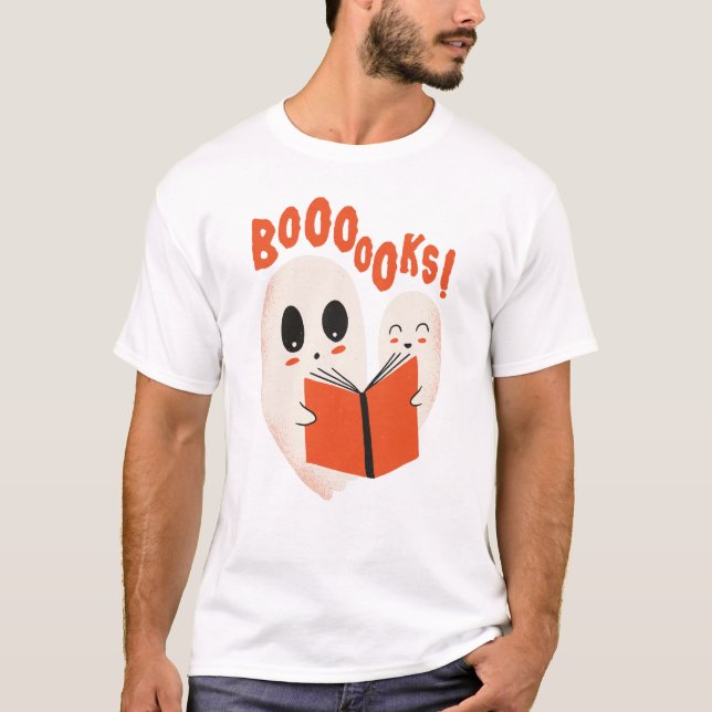 Funny Bookworm Ghost Halloween T-Shirt (Vorderseite)
