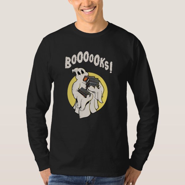 Funny Bookworm Ghost Halloween T-Shirt (Vorderseite)