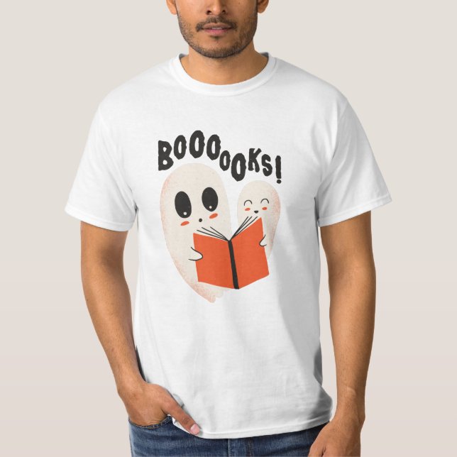 Funny Bookworm Ghost Halloween T-Shirt (Vorderseite)