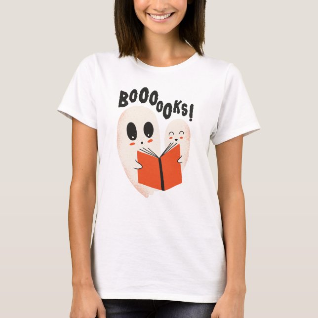 Funny Bookworm Ghost Halloween T-Shirt (Vorderseite)