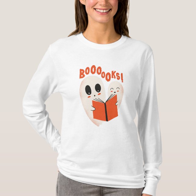 Funny Bookworm Ghost Halloween T-Shirt (Vorderseite)