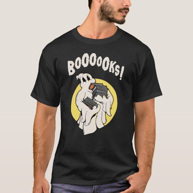 Funny Bookworm Ghost Halloween T-Shirt (Vorderseite)