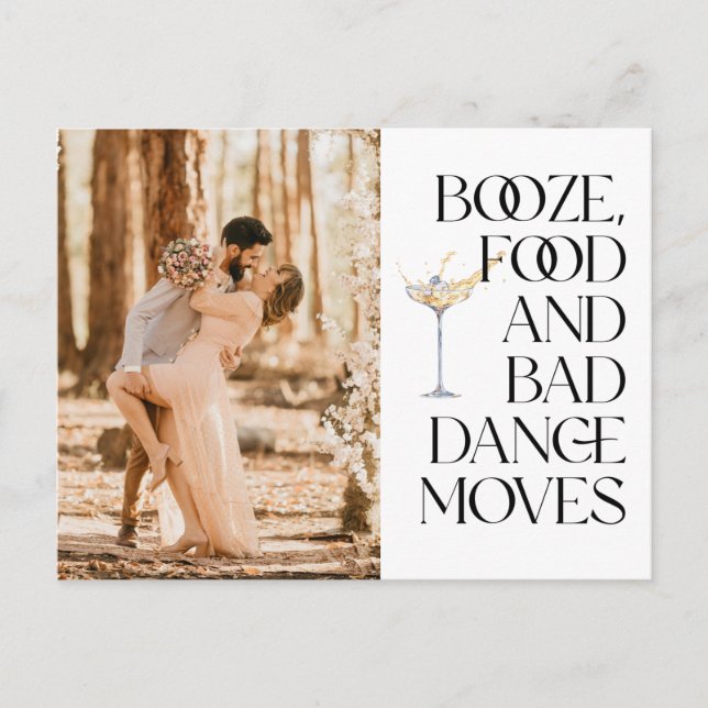 Funny Booze Food Bad Dance Moves Save the Date Postkarte (Vorderseite)