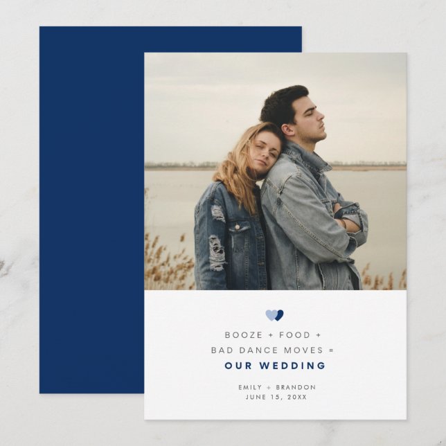 Funny Booze Food Bad Dance Moves Wedding Foto Save The Date (Vorne/Hinten)