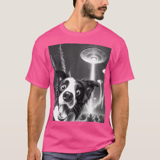 Funny Border Collie Alien Ufo nimmt einen Selfie H T-Shirt