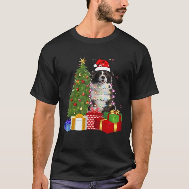 Funny Border Collie Christmas Tree Merry Christmas T-Shirt (Vorderseite)