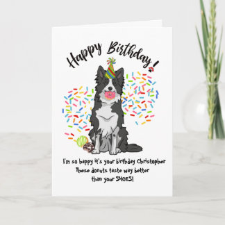 Funny Border Collie Dog Geburtstagskarte Donuts Einladung