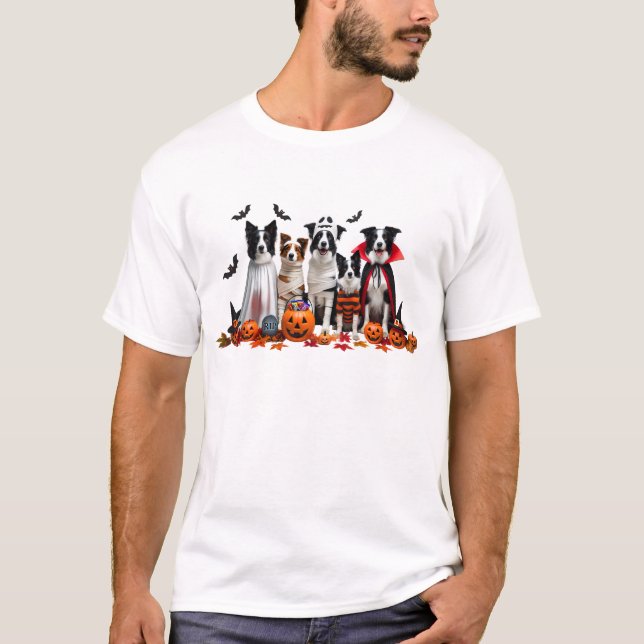 Funny Border Collie Halloween Hund Lover T-Shirt (Vorderseite)