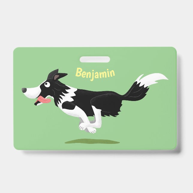 Funny Border Collie Hund läuft Cartoon Ausweis (Vorderseite)